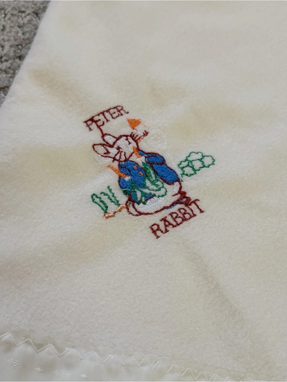 Vintage Quiltex Beatrix Potter Peter Rabbit Baby Receiving Blanket Satin Trim